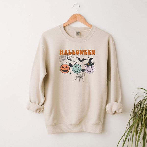 Halloween Smiley Faces Graphic Sweatshirt