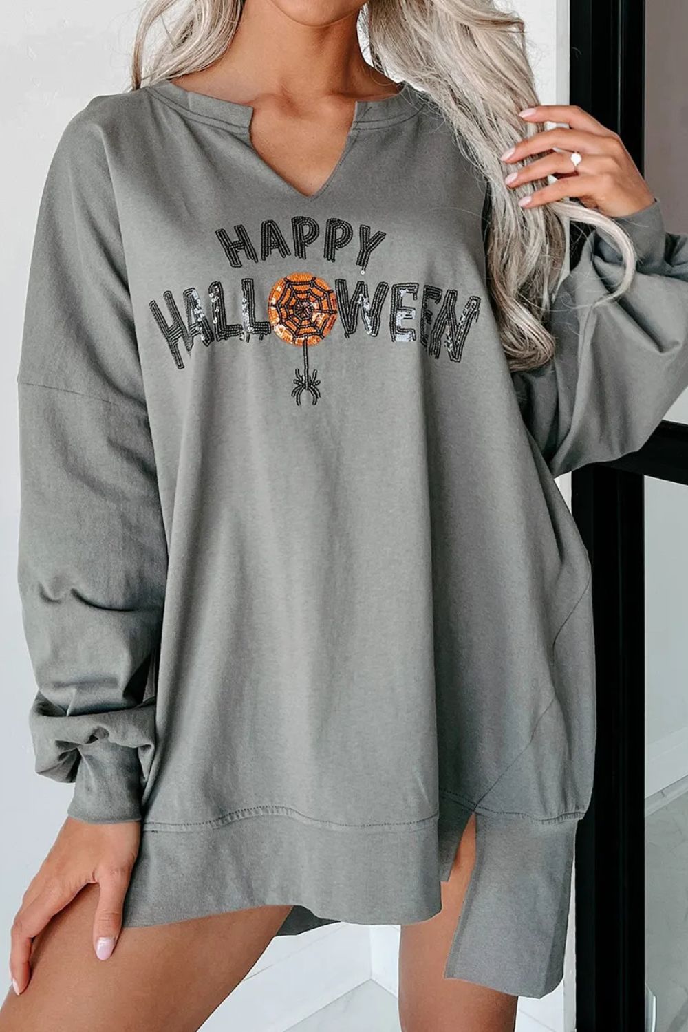 Sequin Happy Halloween Long Sleeve Sweater