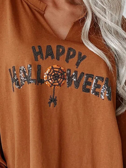 Sequin Happy Halloween Long Sleeve Sweater